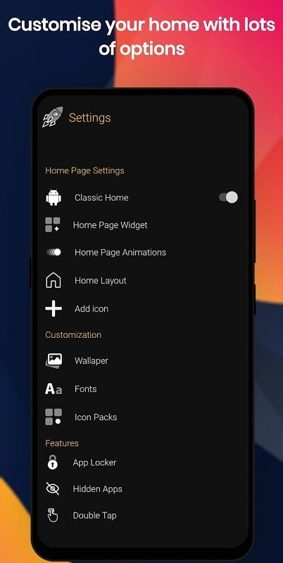 Customizable home screen options