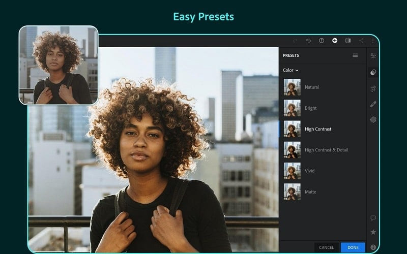 Adobe Lightroom MOD APK interface on a mobile device