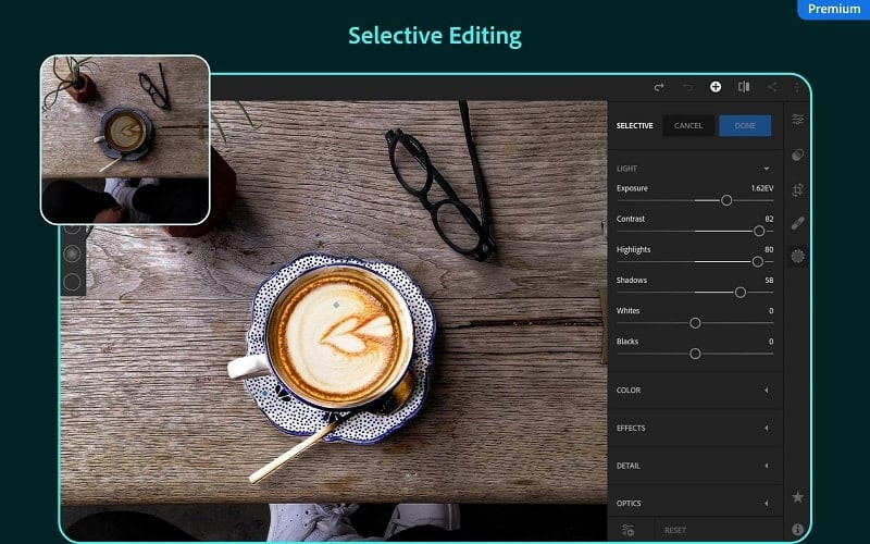 Adobe Lightroom Premium features on display