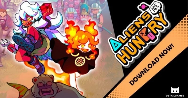 alt: Ảnh chụp màn hình game HungryAliens, hiển thị nhân vật chính đang chiến đấu với quái vật ngoài hành tinh.