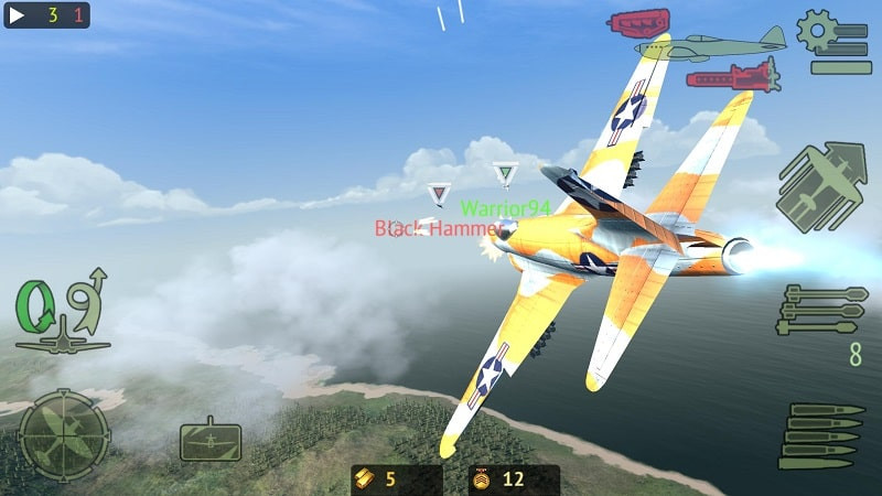 alt: Bản đồ chiến đấu trên biển trong Warplanes: Online Combat