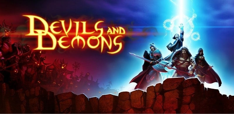 Alt: Bìa game Devils & Demons Premium hiển thị các nhân vật anh hùng trong game.