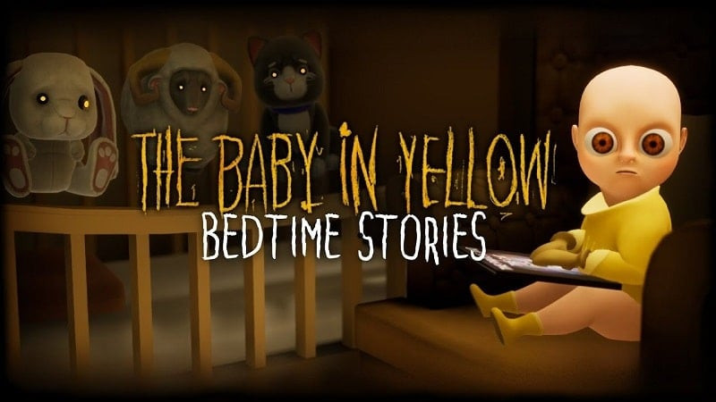 alt: Bìa game The Baby in Yellow với hình ảnh em bé mặc đồ vàng đang ngồi trên ghế sofa