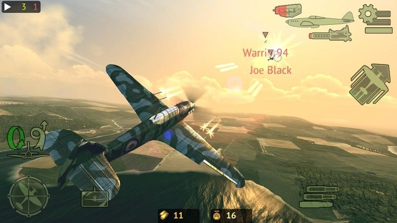 alt: Cảnh chiến đấu trong game Warplanes: Online Combat MOD APK