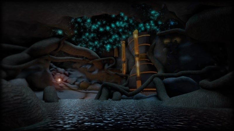 Legacy 4 game scene, with the character standing in a dark room, feeling watched by an unseen presence.