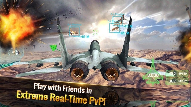 alt: Chiến đấu cơ đang nhận hỗ trợ từ đồng đội trong Ace Fighter