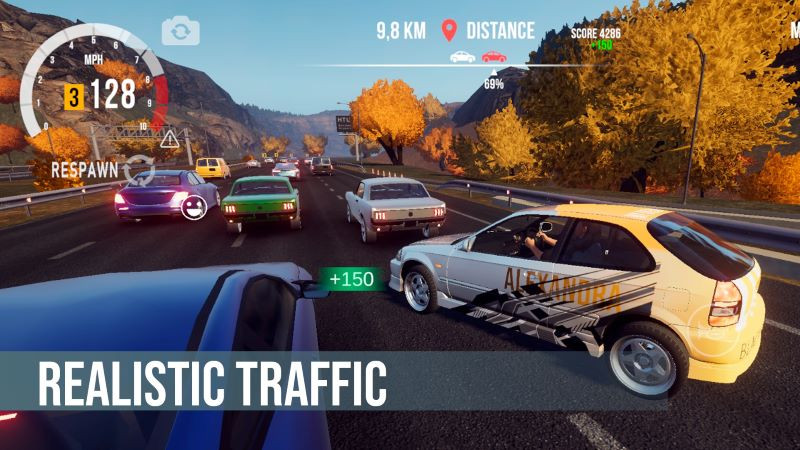 CPM Traffic Racer MOD APK: A race car navigating obstacles