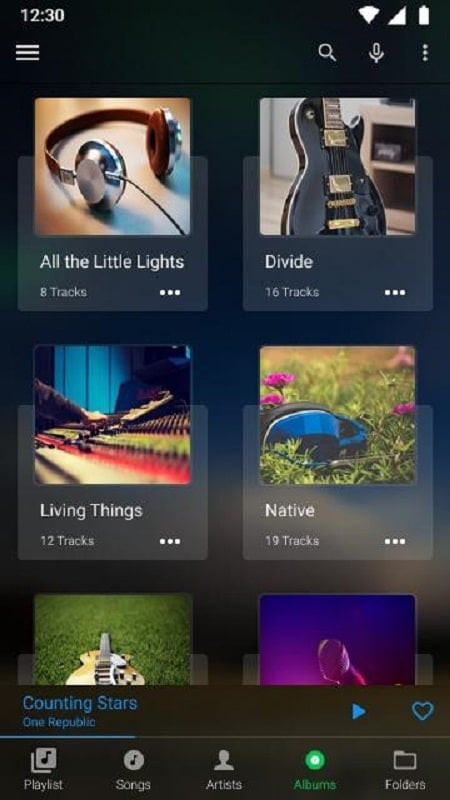 Audify Music Player interface displaying a list of songs