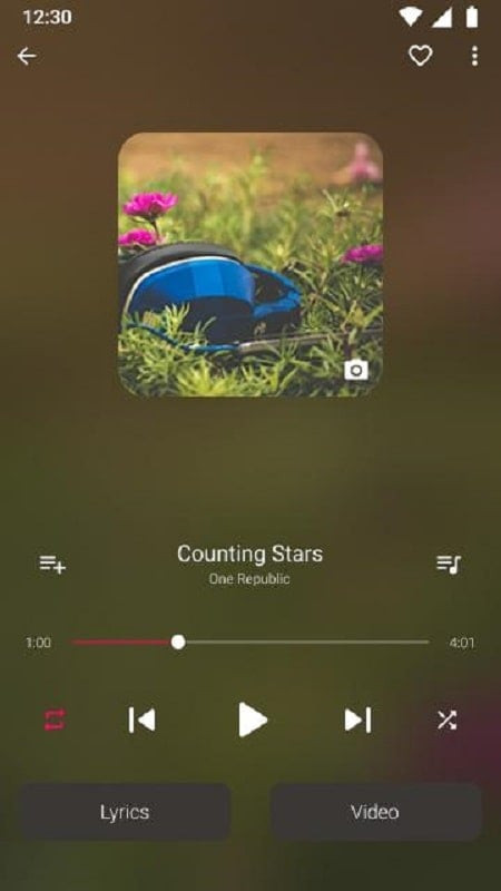 Audify Music Player interface displaying song information