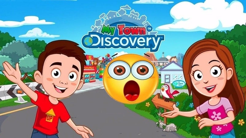 alt: Giao diện bắt đầu game My Town – Build a City Life với các toà nhà đầy màu sắc