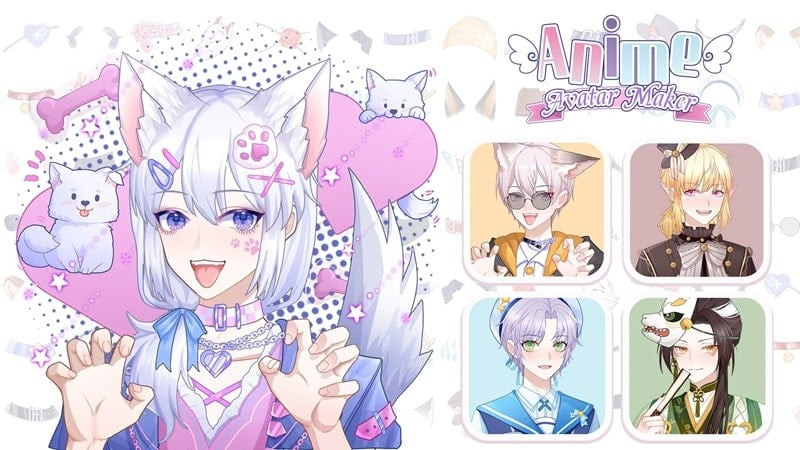 alt: Giao diện chính của Anime Avatar Maker Creator với hình ảnh một nhân vật anime nữ