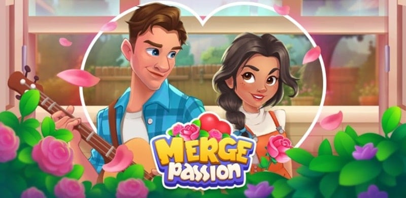 alt: Giao diện chính của game Merge Passion, hiển thị quán cafe với nội thất đẹp mắt