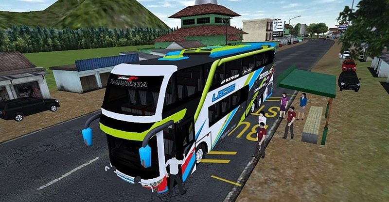 alt: Giao diện chính của game Mobile Bus Simulator với hình ảnh một chiếc xe buýt đang di chuyển trên đường