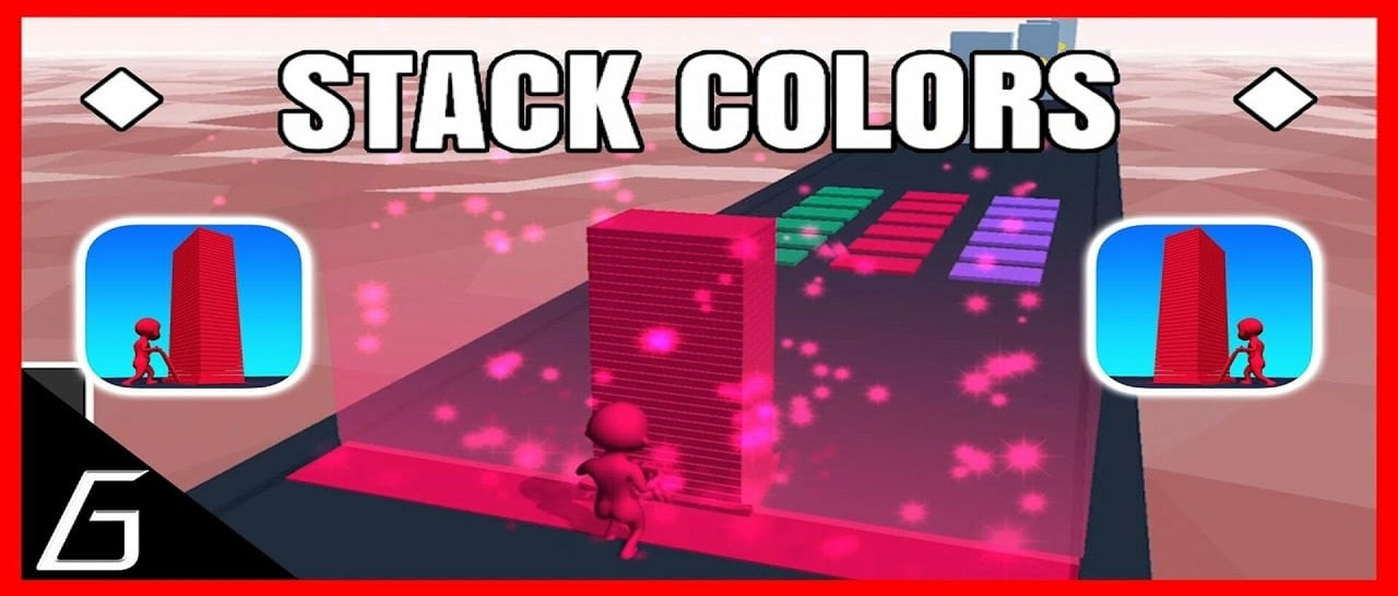 alt: Giao diện chính của game Stack Colors! với khối màu sắc di chuyển trên đường đua.