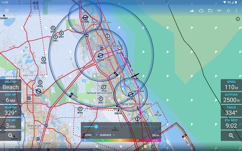 alt: Giao diện chính của ứng dụng Avia Maps Aeronautical Charts hiển thị bản đồ hàng không.