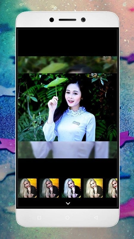 Instasquare Photo Editor's interface with brightness, contrast, and special effects controls