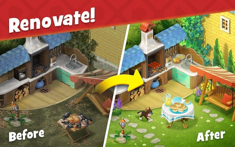 Match-3 gameplay in Gardenscapes MOD APK