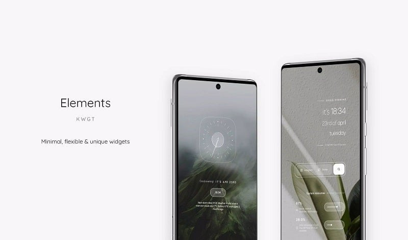 alt: Giao diện Elements KWGT với thiết kế tối giản và hiện đại