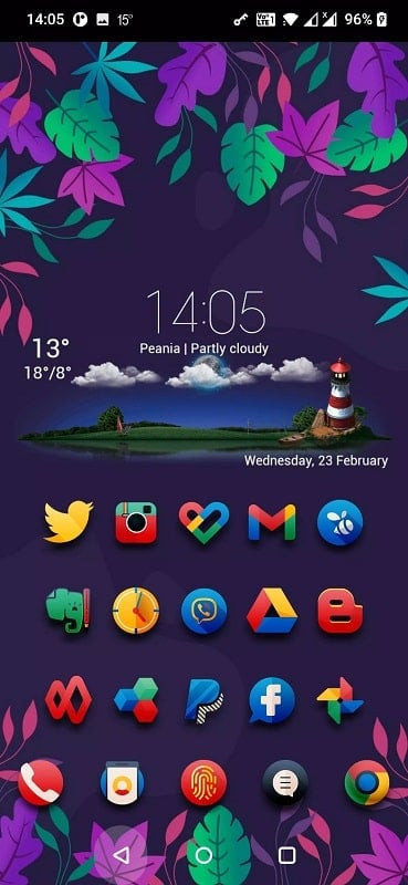 Ergon Icon Pack interface displaying various app icons with different colors and shapes, organized by app category.