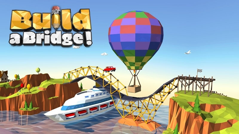 alt: Giao diện game Build a Bridge! với một cây cầu đang được xây dựng