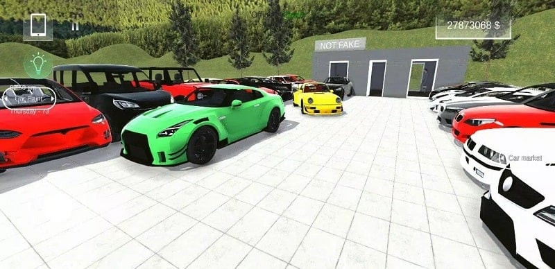 alt: Giao diện game Car Saler Simulator 2023 cho phép người chơi tùy chỉnh khu vực trưng bày xe