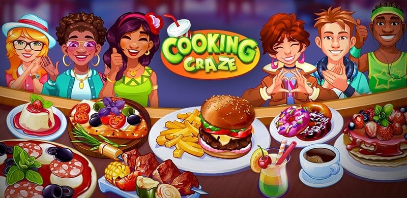 alt: Giao diện game Cooking Craze với hình ảnh đầu bếp đang chuẩn bị món ăn