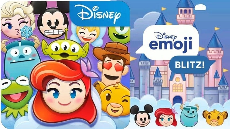 alt: Giao diện game Disney Emoji Blitz với các biểu tượng cảm xúc Disney