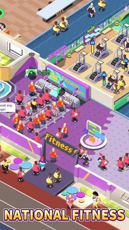 alt: Giao diện game Fitness Club Tycoon với nhiều chủ đề trang trí khác nhau