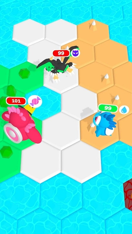 Hexagonal monsters displayed on the Hexa Mobs mod game interface.