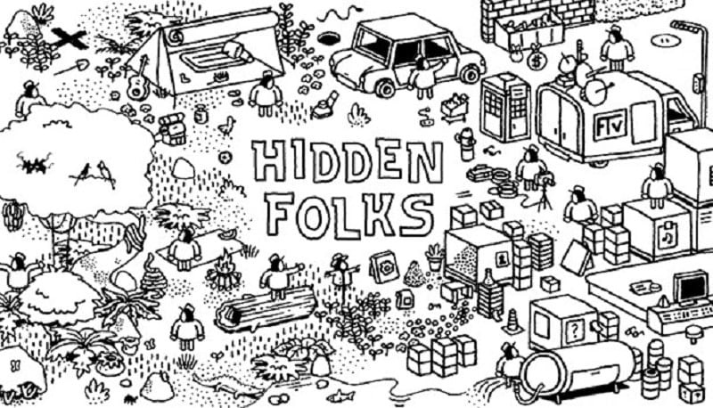 alt: Giao diện game Hidden Folks với phong cách vẽ tay độc đáo