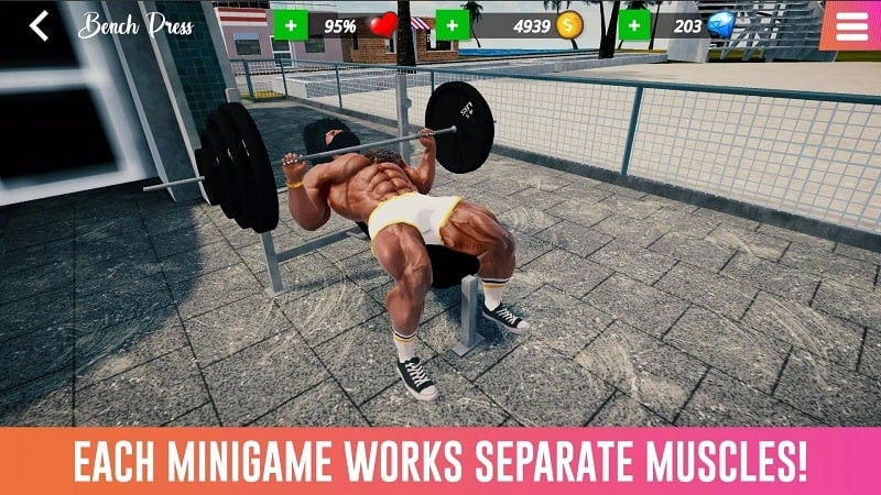 alt: Giao diện game Iron Muscle IV hiển thị các tùy chọn và tính năng