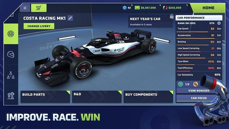 alt: Giao diện game Motorsport Manager 4 phiên bản mod, cho phép người chơi trải nghiệm các tính năng đặc biệt.