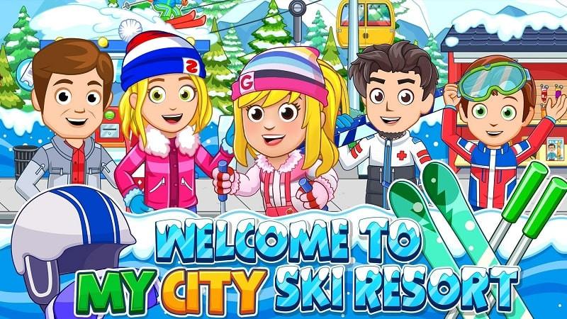 alt: Giao diện game My City: Ski Resort với hình ảnh khu nghỉ dưỡng trượt tuyết