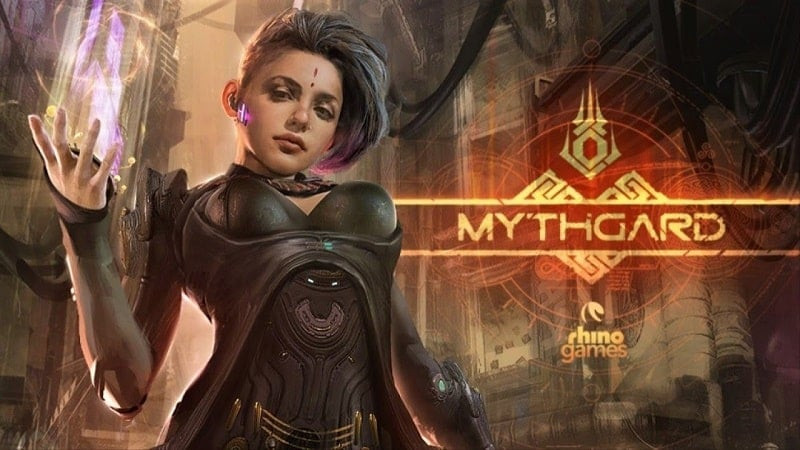 alt: Giao diện game Mythgard CCG với hình ảnh thẻ bài và đấu trường