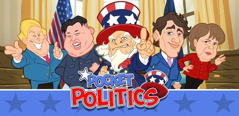 alt: Giao diện game Pocket Politics hiển thị nhân vật chính trị gia