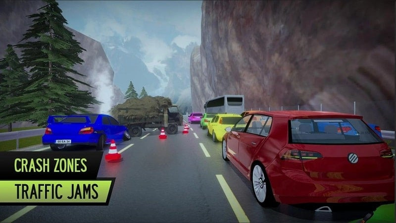 alt: Giao diện game POV Car Driving cho thấy góc nhìn từ bên trong xe.