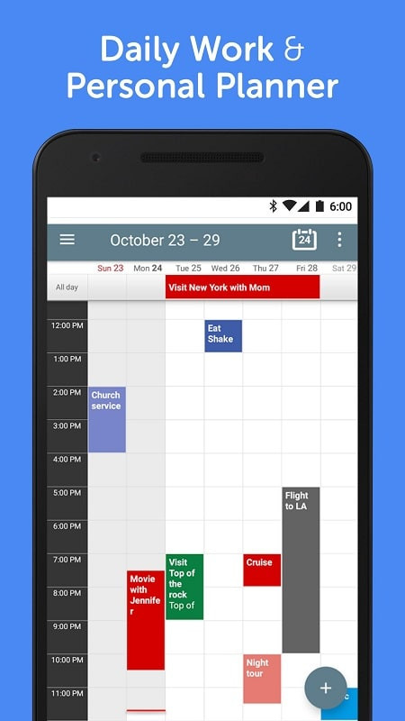 alt: Giao diện hiển thị lịch trình công việc trên Calendar+ Schedule Planner