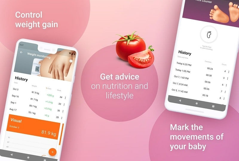 Fetal information display within the Pregnancy Tracker Week by Week app