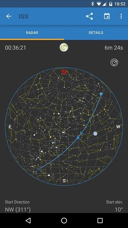 ISS Detector Pro interface allowing users to view detailed information about space objects.