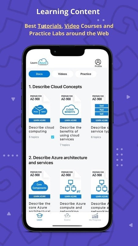 Learn Azure MOD APK Android interface