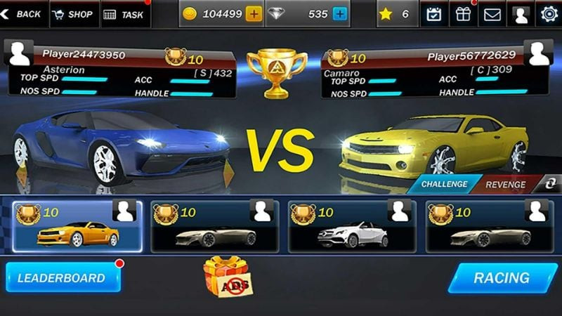 alt: Giao diện nâng cấp xe trong game Street Racing 3D, cho phép người chơi tùy chỉnh và cải thiện hiệu suất của xe