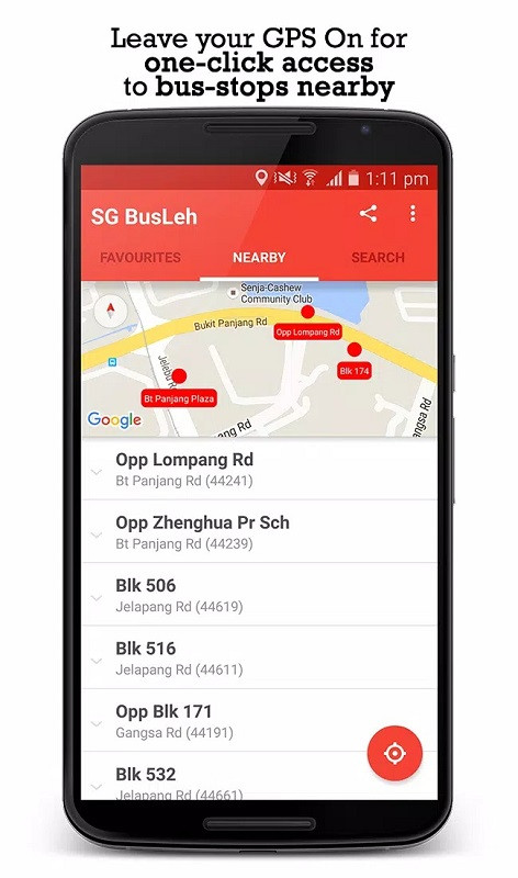 SG BusLeh user interface showcasing main features and usage instructions