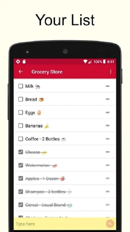 A screenshot of creating a shopping list in the Shopping List app