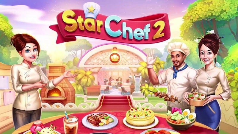 alt: Giao diện trò chơi Star Chef 2 với hình ảnh món ăn hấp dẫn