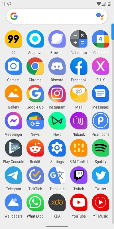 alt: Giao diện ứng dụng Adaptive Icon Pack với nhiều gói icon khác nhau