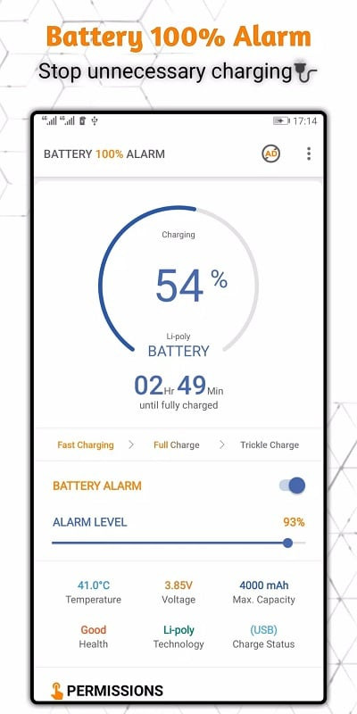 Alt: Giao diện ứng dụng Battery 100% Alarm phiên bản MOD