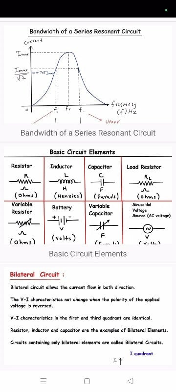 Electrical Engineering Notes app interface on a mobile phone