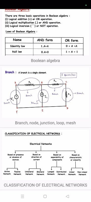 Electrical Engineering Notes app interface on a mobile phone