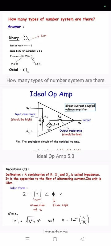 Electrical Engineering Notes app interface on a mobile phone