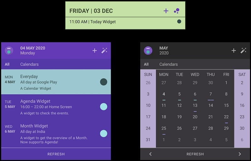 Alt: Giao diện ứng dụng Everyday Calendar Widget trên điện thoại